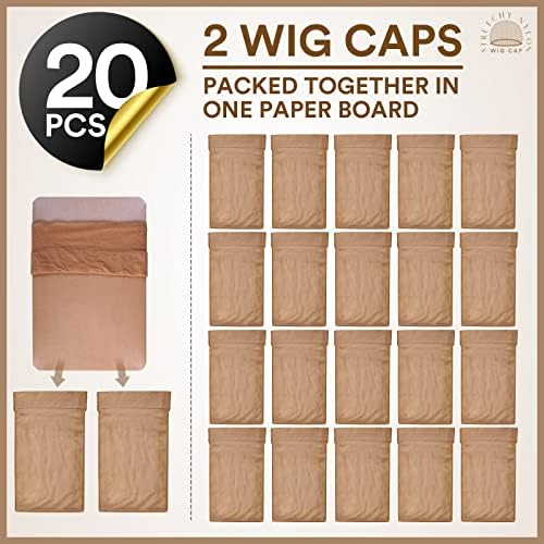 Teenitor 20Pcs Wig Cap Light Brown Stretchy Nylon Wig Cap for Women - Image 3