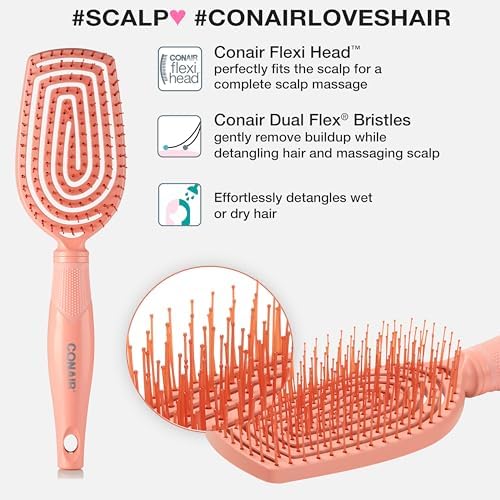 Conair Hair Brush, Scalp Care Detangling, Standard, Coral Pink - Image 3