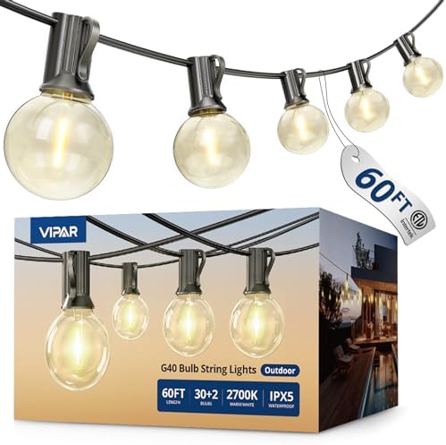 VIPAR Outdoor String Lights,60FT 32 G40 Patio Lights Waterproof for Outside by VIPARSPECTRA