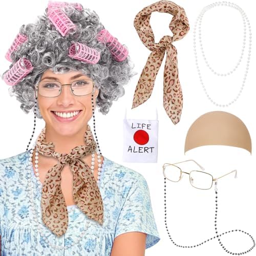 Old Lady Costume for Kid Women,Old Lady Wig for 100 Days of School by Boutrele