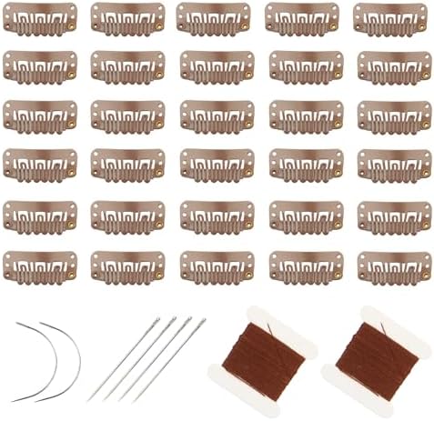 30pcs Hair Extension Clips U-Shape Stainless Steel Wig Clip, Light Brown by FeiHong