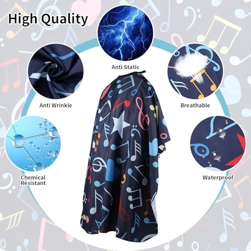 Professional Hair Cutting Cape with Neck Duster Brush, Waterproof Salon Barber Cape with Snaps, Barber Accessories (Music Notation) - Image 3