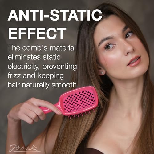 Janeke Superbrush Detangling Brush for Soft Smoothing Hair Brushing with Anti-Static Bristles - Vented Wet Hair Brush for Blow Drying Use - for Curly, Thick, Wavy, Fine Hair Types (Bright Pink) - Image 5