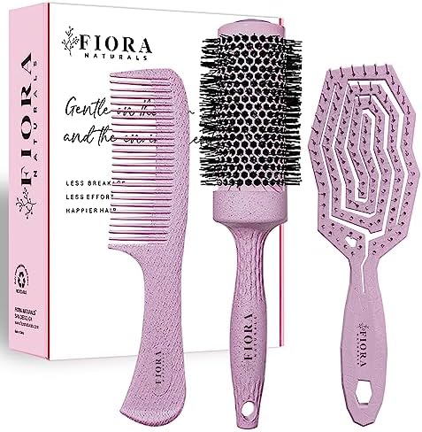 Fiora Naturals Hair Brush Set for Women, Detangler, Round Brush and Comb by FioraNaturals