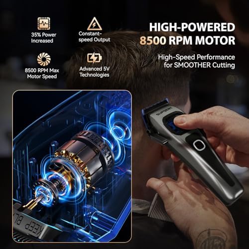 SUPRENT StormGray Professional Hair Clippers for Men - Cordless Barber Clippers & Zero-gapped Trimmer Set, Haircutting Kit with High Performance Motor, Blue Titanium-Coated Blades, Charging Stands - Image 4
