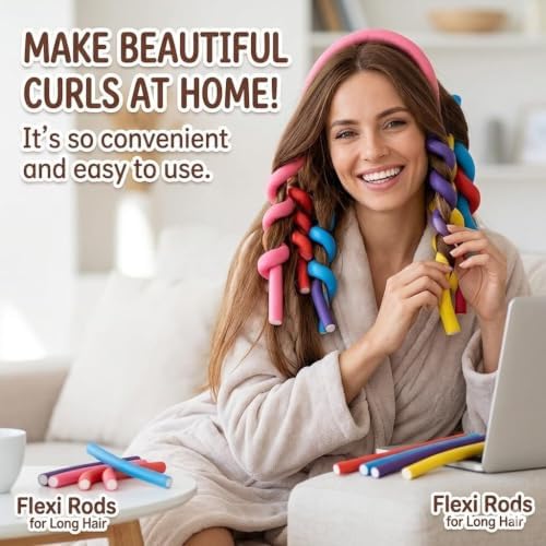 Pinkiou 30 PCS Flexi Rods for Hair, 9.45" Heatless Curling Rods No Heat Hair Rollers, 3 Sizes Large Soft Foam Flexible Twist Hair Curlers for Overnight Curls - Long & Short Hair - Image 2