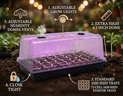 4-Pack 1020 Trays with Grow Light & 72 Cell Plug & 6.3" Tall Humidity Domes - Image 3