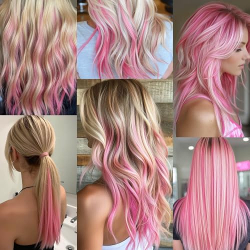 Pink Hair Extensions Clip in Colored Hairpieces Party Gift 14 PCS - Image 6