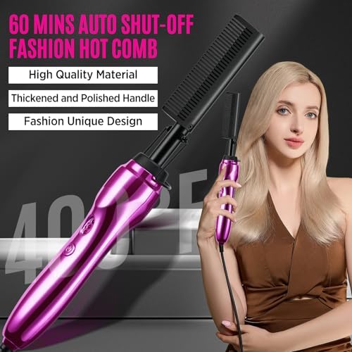 Hot Comb Hair Straightener Set for Lace Front Wigs - Heat Pressing Combs Ceramic Curling Flat Iron Electric Hot Comb for Wigs - Hair Straighteners Straightening Comb for Women Wig Installation Kit - Image 4