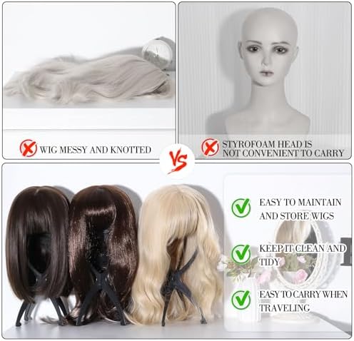 obeoby Wig Stand, Portable Foldable Wig Holder for Wigs (Black,3Pack) - Image 5