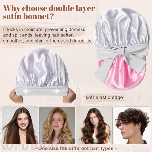 CHLINS Double Layer Satin Bonnet for Sleeping, Hair Bonnet for Curly Hair - Image 3