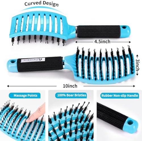 HIPPIH Boar Bristle Hair Brush Set of 2, Detangling Smoothing for Wet & Dry - Image 2