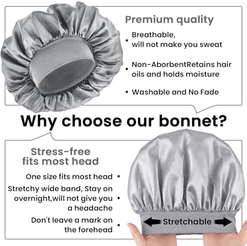 WLLHYF Silk Bonnet for Men, Satin Bonnet Elastic Band Silk Sleep Cap Soft Adjustable Hair Cap Hair Wrap for Women Sleeping - Image 2