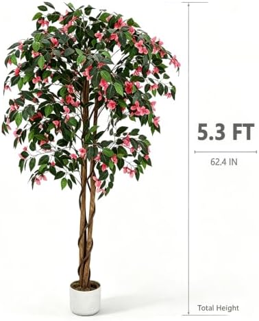5.3FT Artificial Bougainvillea Tree, Faux Silk Bougainvillea Plant in Pot, Indoor Outdoor Decor, Potted Faux Flower Tree for Home Office Garden Living Room - Image 2