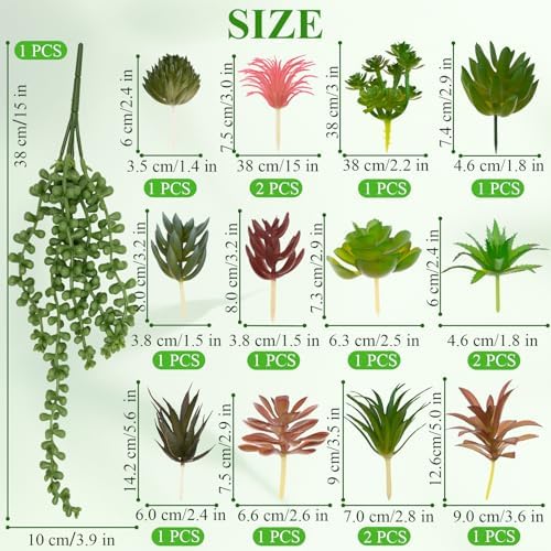 16 Pcs Artificial Succulents Plants Faux Plastic Succulents Assortment in Green & Colorful Tones for DIY Crafts, Floral Walls, Home, Garden, Office Decor, Party & Cake Decorations - Image 2