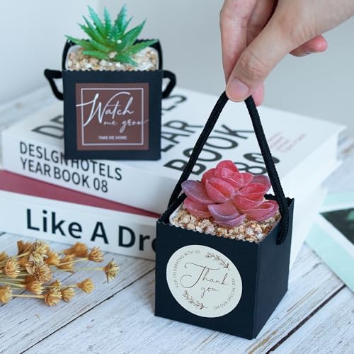 Temlum 2.5 Inch Succulent Wrap Bags (Fits 2.5″ Pots) with Thank You & Watch Me Grow Stickers, Small Gift Box for Wedding, Baby Shower, Succulent Party Favors for Guests (Black 40pcs) - Image 5
