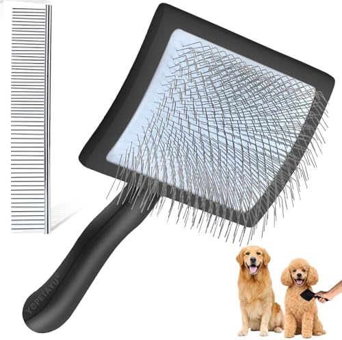 Long Pin Slicker Brush & Dog Comb Set for Doodles Grooming, Black by YOPETAYU%C2%AE
