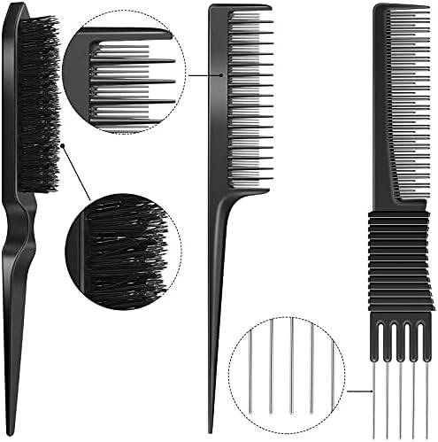 Patelai 3 Pcs Teasing Comb Set Edge Brush Rat Tail Pick for Hair,Black - Image 3