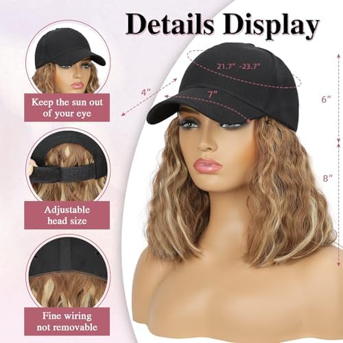 HANYUDIE Hat Wig for Women Wig Cap with Curly Hair Extensions Hat with Hair Wave Adjustable Baseball Cap Wigs - Image 3
