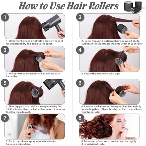 50Pcs Rollers Hair Curlers Self Grip Hair Rollers Set with 24Pcs Hair Rollers in 4 Sizes, 24 Pcs Clips and Cosmetic Bag for Blowout Look Long Medium Thick Hair Volume - Image 2