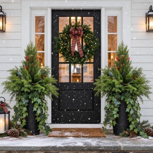Christmas Artificial Cedar Plants Faux Winter Greenery for Outdoor Planters - Image 3