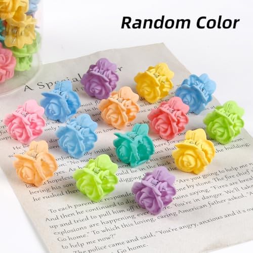 100Pcs Colorful Mini Flower Hair Clips Set, TEBIEKOY Small Hair Clips Mini Mouse Ear Hair Claw Clip Cute Jaw Clips Hair Pins Hair Barrettes Tiny Flower Hair Accessories for Women (Roses) - Image 4