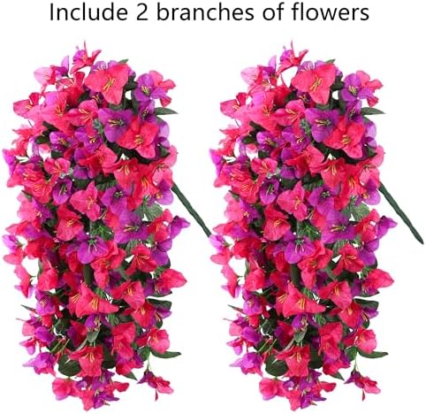 Faux Bougainvillea Artificial Flowers Plants for Outdoors Outside Decoration, 2pcs Fake Flowers Silk Long Trailing Vines UV Resistant Realistic for Front Door Porch Planter Urn Patio Balcony Yard, Mix - Image 5