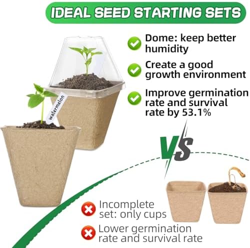 Aulock 36 Sets Plant Nursery Pots with Humidity Dome - 3in Seed Starting Pots, Square Peat Pots with 100 Labels for Garden Flowers Herbs Vegetables Seedlings - Image 2