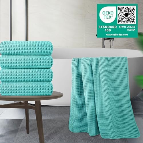 POLYTE 430 GSM Poly Blend Microfiber Quick Dry Waffle Bath Towel, 30x60 in - Image 2