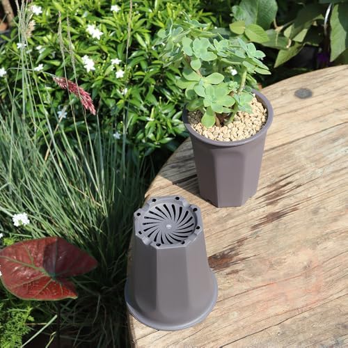 14 Pack 4.40 Inch Plastic Deep Nursery and Seedling Pots, Round Transplant Seed Starter Planter,Gray Color - Image 3