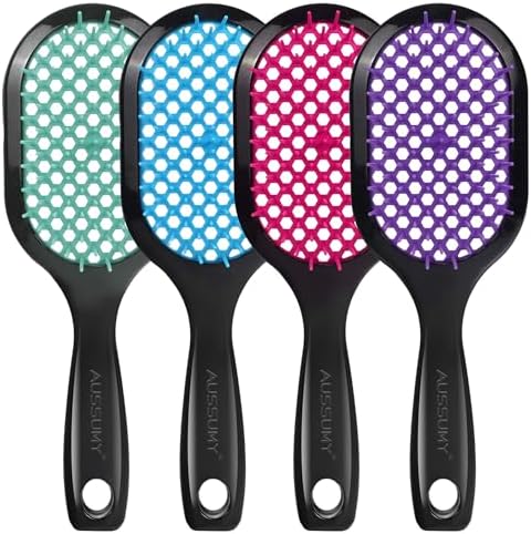 4 Pack Vented Detangling Hair Brush - Detangler Hairbrush with Soft Bristles for Effortless Tangle Free - Ideal for Wet Dry or Curly Damaged Hair for Women Men Kids by Aussumy