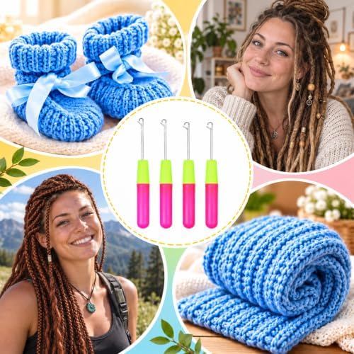 IMengjbang 4 Pcs Latch Hook Tool Plastic Handle Hair Crochet Hook for Hair - Image 7