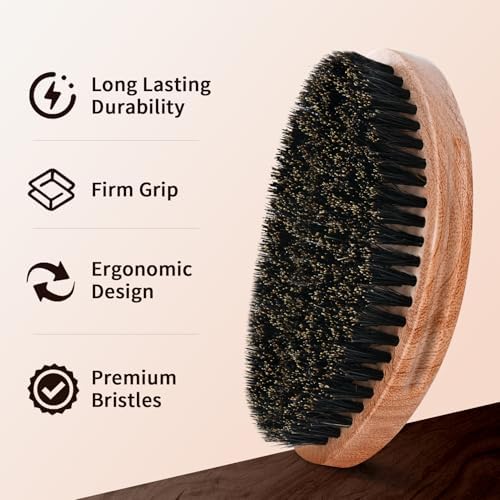 360 Curved Wave Brush For Men & Beard - Soft Hard Palm Wave Hair Brushes Wave Styler Great for Wolfing - Made with Beech Mix Nature Boar Bristle Brush for Barbers & Daily Use Black Hair (Coffee) - Image 3
