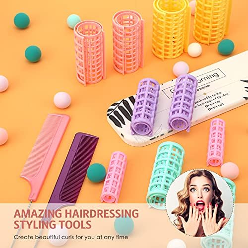 Willbond 36 Pcs Plastic Hair Roller 5 Sizes Self Grip Curlers, Bright Color - Image 5