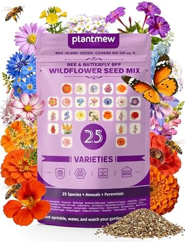 Bee & Butterfly BFF Wildflower Seed Mix – 25 Heirloom Varieties Annual + Perennial, 10,000+ Seeds (40g) Covers 100-120 sq.ft. – High Germination for Outdoor Pollinator Garden by PLANTMEW