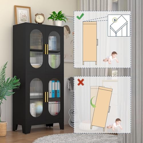 GAIOUS Black Kitchen Pantry Cabinet,Storage Cabinet with Acrylic Glass Door - Image 5