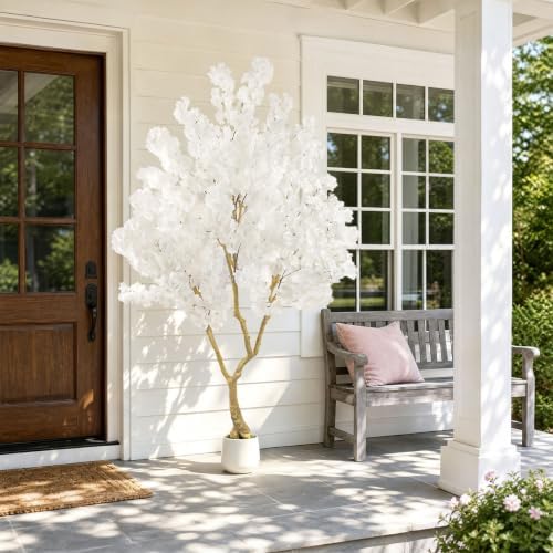 White Artificial Cherry Blossom Tree 7FT with Sturdy White Planter - Image 5