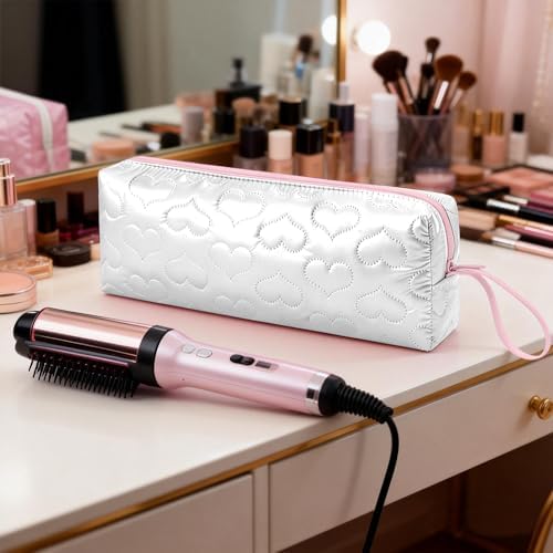 Heat Resistant Hair Tools Travel Bag, Portable Storage Case Pouch with Heart Pattern for Curling Irons, Flat Irons, Hair Straighteners and Accessories (White) - Image 4