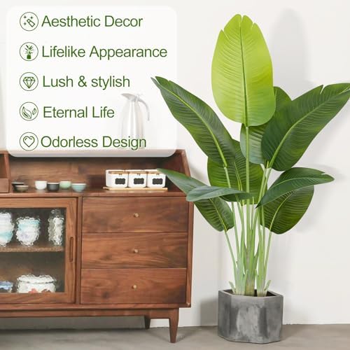 Lifelike Bird of Paradise Artificial Plant 4ft Faux Banana Leaf Tree with 9 Trunks for Home Decor - Perfect Indoor Silk Floor Plant for Living Room, Office, and Bedroom Ambiance Enhancement - Image 3