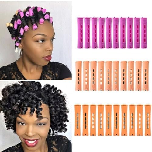 30Pcs Hair Perm Rods Set, 3 Sizes Plastic Hair Cold Wave Rods, Heatless Perming Rods Hair Curlers for Long Short Natural Hair DIY Hairdressing Styling Tools(Purple+Yellow+Orange) by meigick