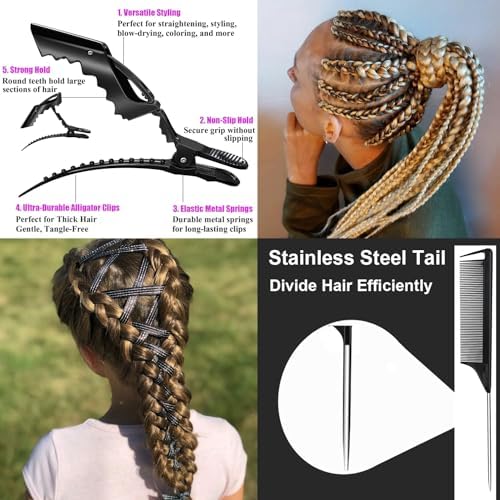 Magnetic Wristband for Hair Stylist Pin Wristband Wrist Pin Holder Braiders Wristband with 4 Pieces Hair Rat Tail Combs 6 Pieces Plastic Clip (Black) - Image 4