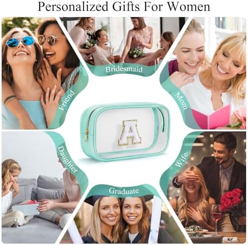 YOOLIFE Initial Make Up Bag Travel Toiletry Bag, Clear Makeup Bag Preppy Cosmetic Bags Organizer Travel Essentials Gifts for Women Teen Girlfriend Teacher Mom Birthday Mothers Day Gifts Blue S - Image 6