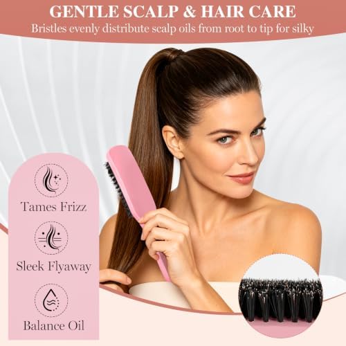 Boar Bristle Slick Back Hair Brush Set to Tame Flyaways & Sleek Styles - Image 5