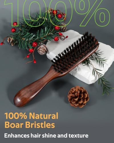 STYLEMATE 100% Mens Boar Bristle Hair Brush, Natural Stiff Bristles and Black Walnut Wood for Thick & Fine Hair, Beard Brush with Handle for Men - Image 2