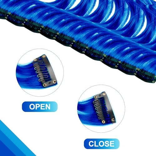 10 Pcs Blue Curly Wavy Synthetic Clip-In Hair Extensions 17 Inch Women Gift - Image 6
