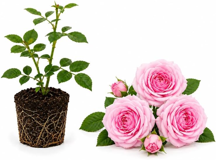 Pink Climbing Roses Live Plant - Small Size, Heirloom Climbing Rose Bush, Fragrant High-Yielding Perennial Flowering Vine for Trellis & Fence by GINGERGLOW