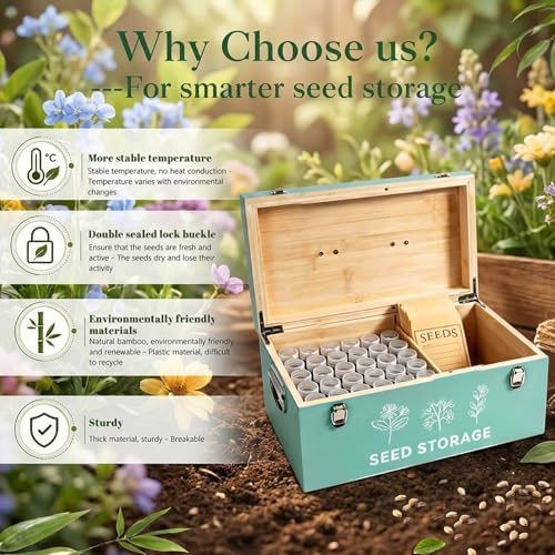 60 Slots Seed Storage Organizer, Bamboo Seed Box with Lid and Safety Locks - Image 4