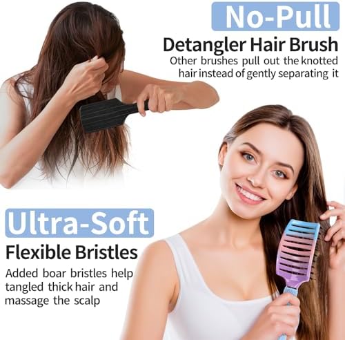 HIPPIH Boar Bristle Hair Brush Set of 2, Detangling Smoothing for Wet & Dry - Image 3