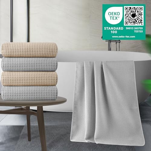 POLYTE 430 GSM Poly Blend Microfiber Quick Dry Waffle Bath Towel, 30x60 in - Image 3