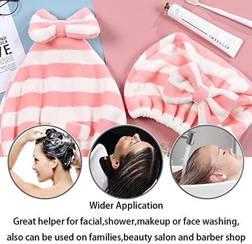 Large Microfiber Hair Towel Cap,Rapid Drying Towel For Hair,Ultra Soft Super Absorbent Hair Drying Towel Turban,Cute Gray&Pink Bow Hair Towel Wrap,Hair Drying Towels For Women Fast Dry(2pack) - Image 4